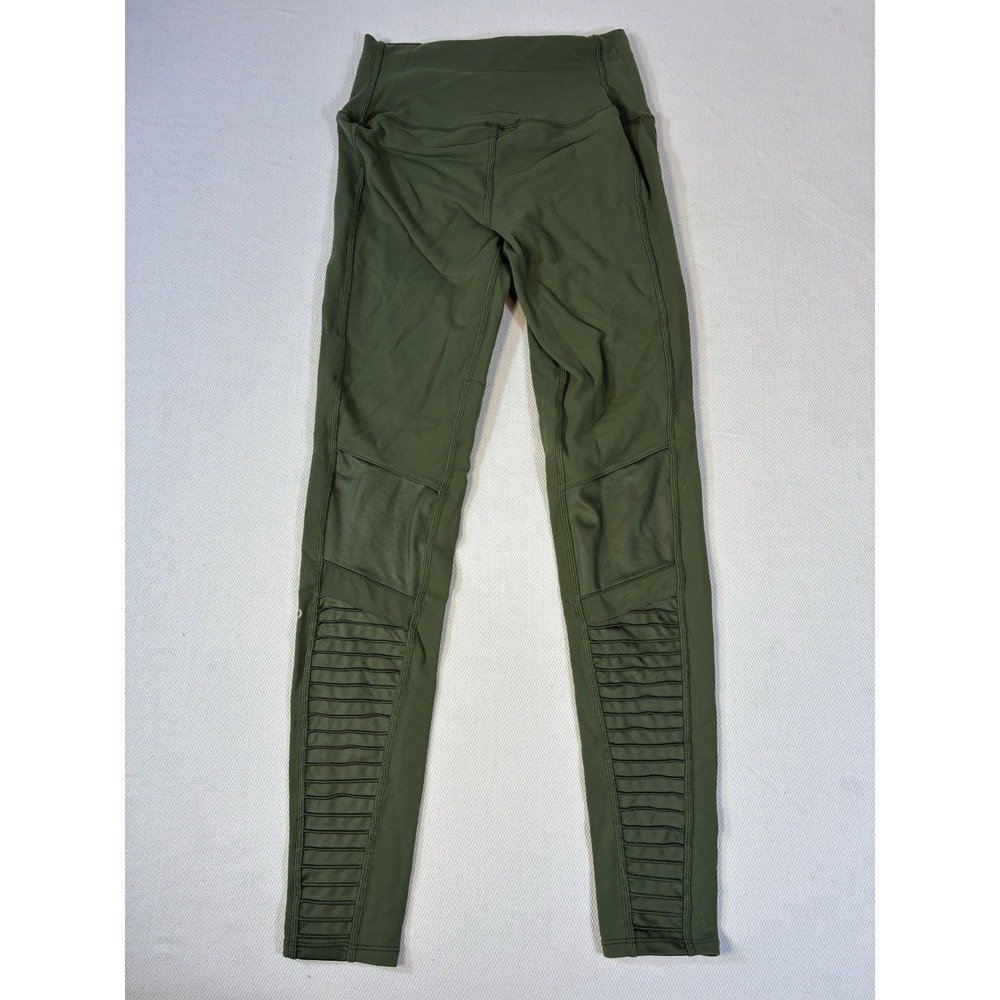 Alo Yoga Moto Leggings Womens XXS Olive Green High Rise Paneled Yoga Pants